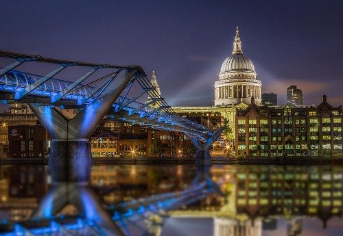 London St Pauls Cathedral Millennium Bridge River Thames Reflection