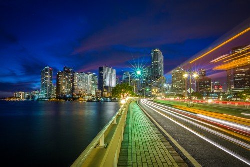 Brickell-Key-bridge-Miami-downtown-night-cityscape