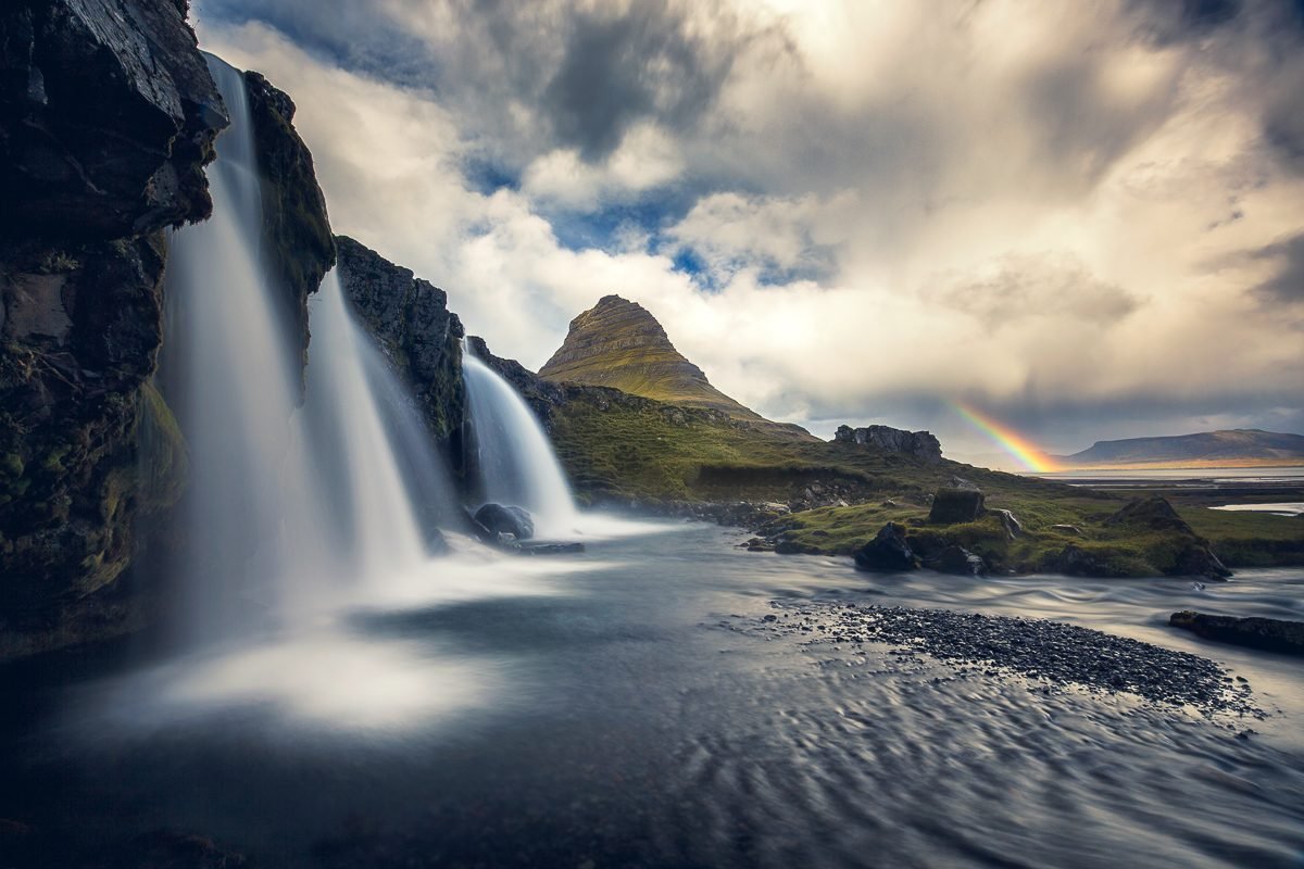 antonyz long exposure landscape iceland reykjavik water kirkufell mountain rainbow waterfall